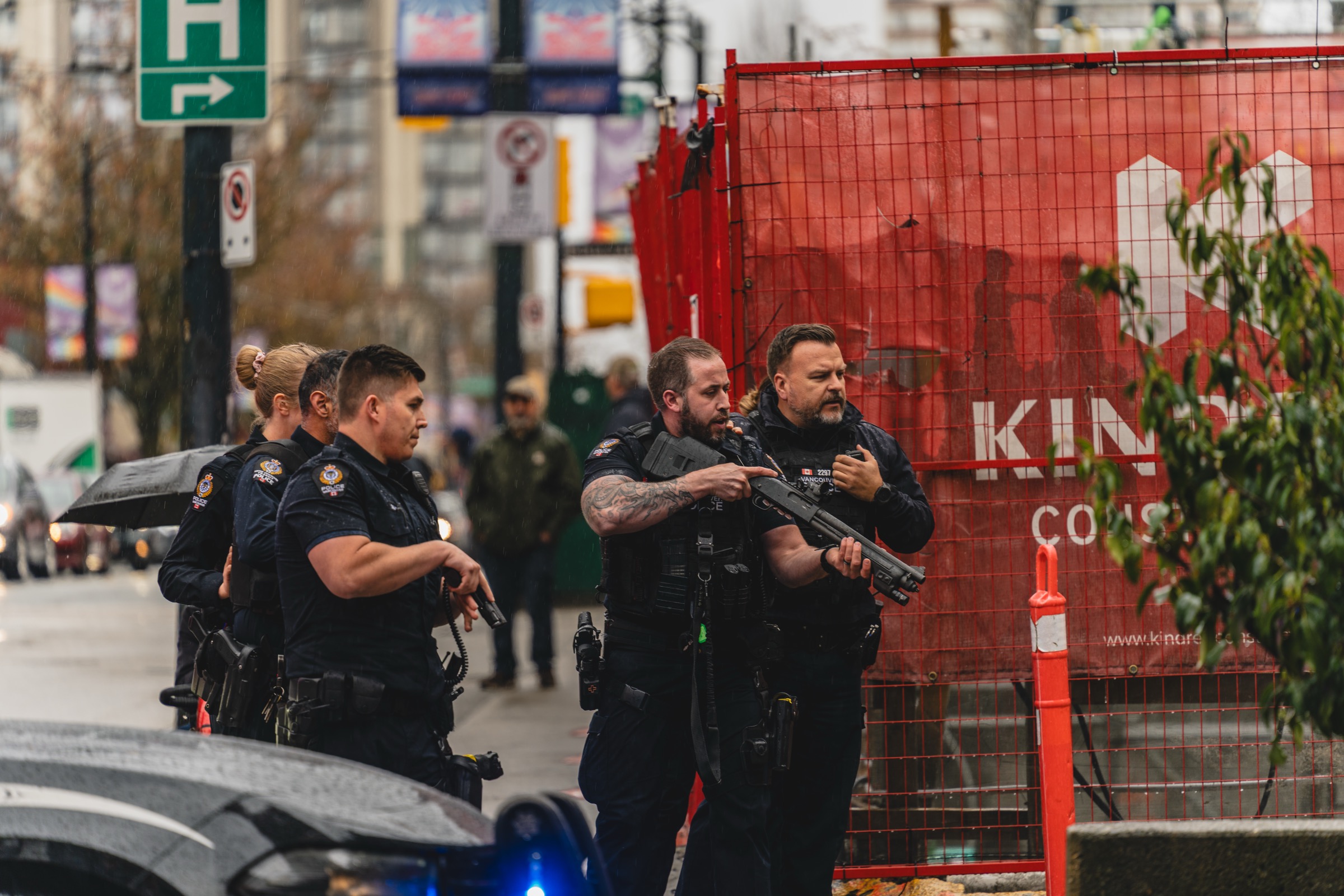 Police response in the rain in Vancouver